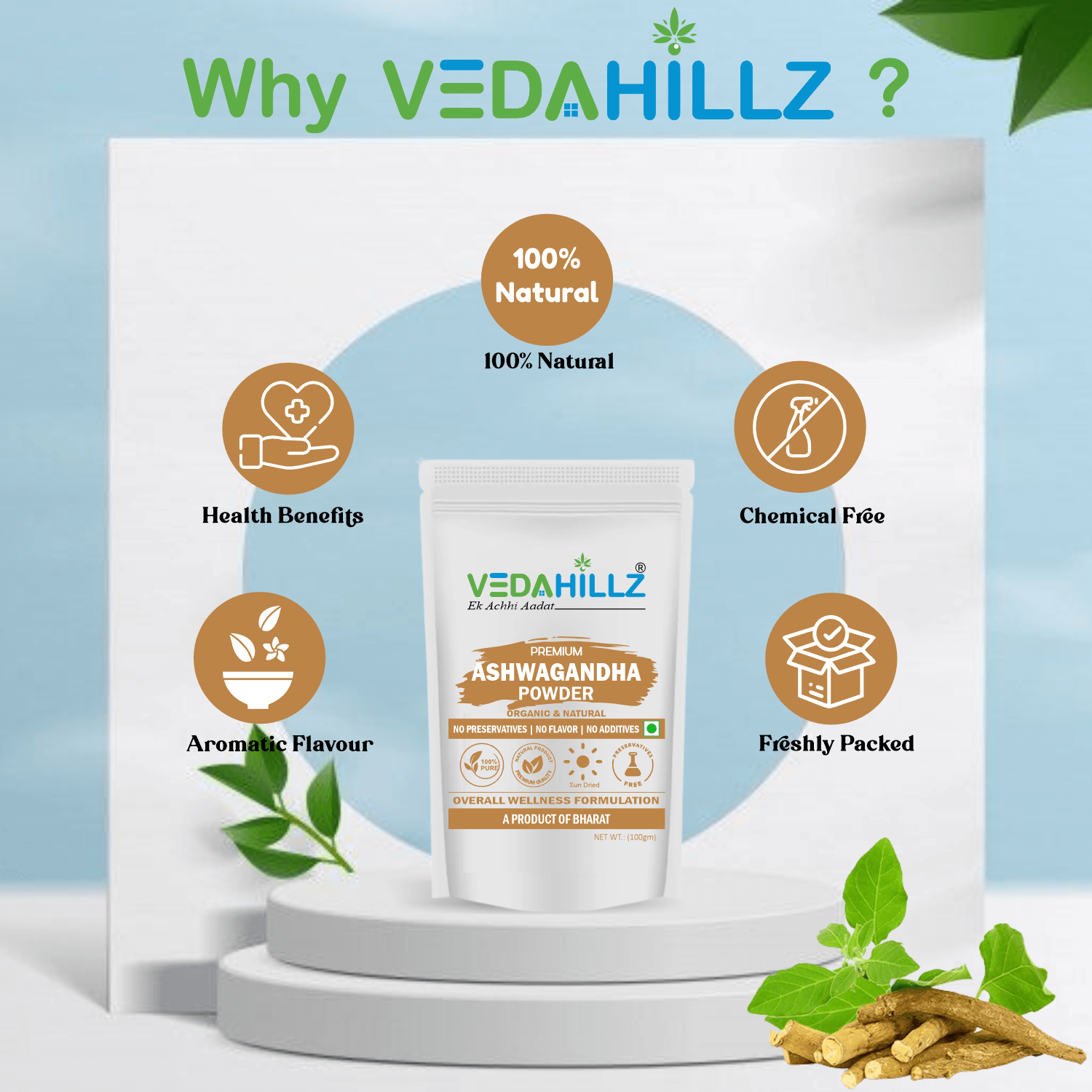 Vedahillz Ashwagandha Powder Made from Carefully Selected Ashwagandha Roots